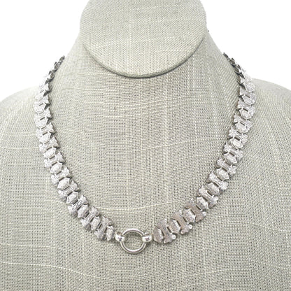 Antique Victorian 2 Sided Engraved Forget-Me-Not Flowers Sterling Silver Collar Book Chain Necklace