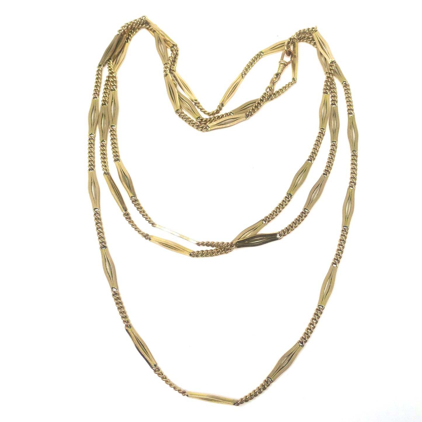 Antique Yellow 9k Gold-Filled Chatelaine Sautoir Muff Guard Fancy Link Chain Necklace