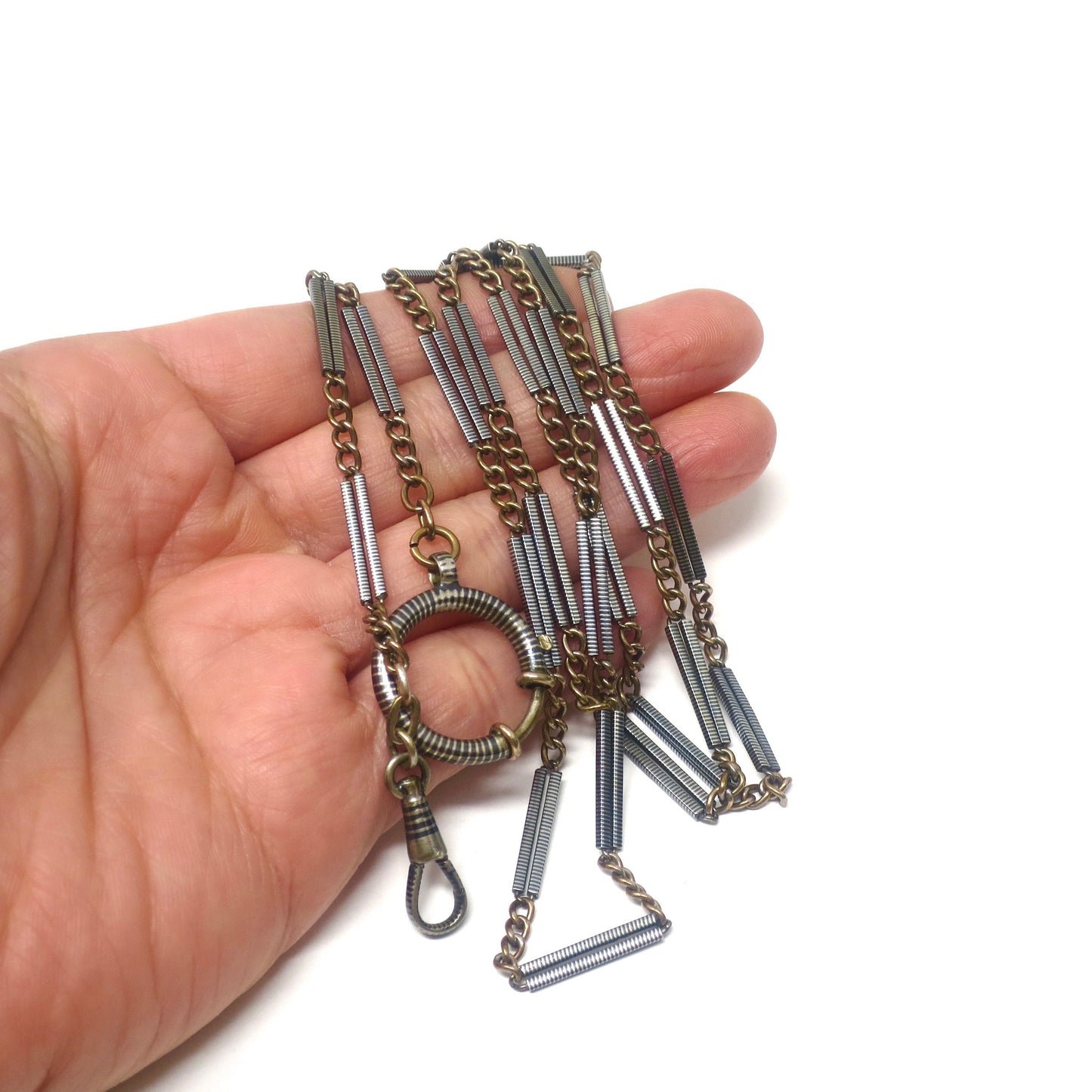 Antique Victorian Niello Silver & Rose Gold Vermeil Bar Chain Necklace, 35.80" inches MB11