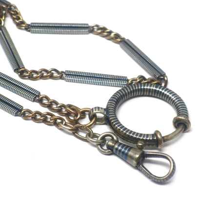 Antique Victorian Niello Silver & Rose Gold Vermeil Bar Chain Necklace, 35.80" inches MB11