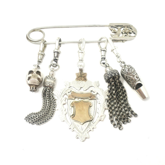 Vintage Hallmarked Oversized Polish Poland Floral Long Sterling Silver Safety Pin