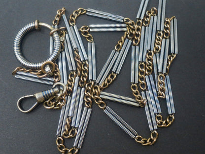 Antique Victorian Niello Silver & Rose Gold Vermeil Bar Chain Necklace, 35.80" inches MB11