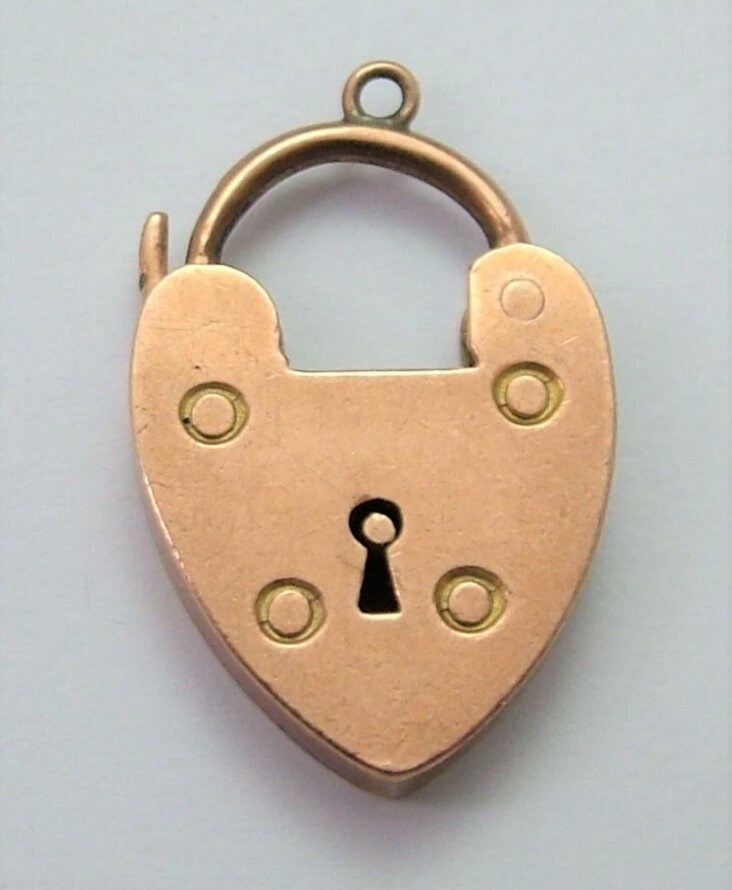 Antique Edwardian c1910 9ct Rose Gold Heart Shaped Padlock Charm or Pendant