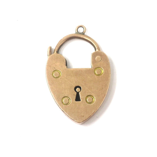 Antique Edwardian c1910 9ct Rose Gold Heart Shaped Padlock Charm or Pendant