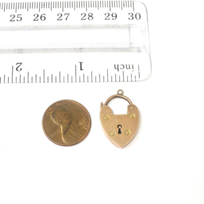 Antique Edwardian c1910 9ct Rose Gold Heart Shaped Padlock Charm or Pendant