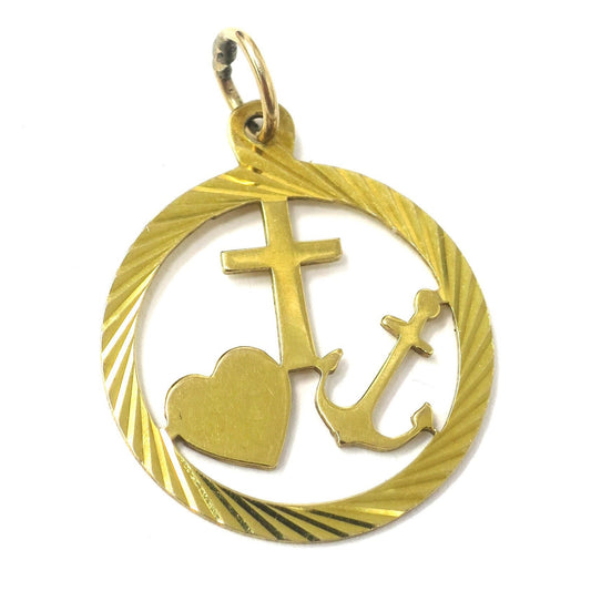 Vintage English 1974 9ct 9k Gold Faith, Hope & Charity Charm Pendant