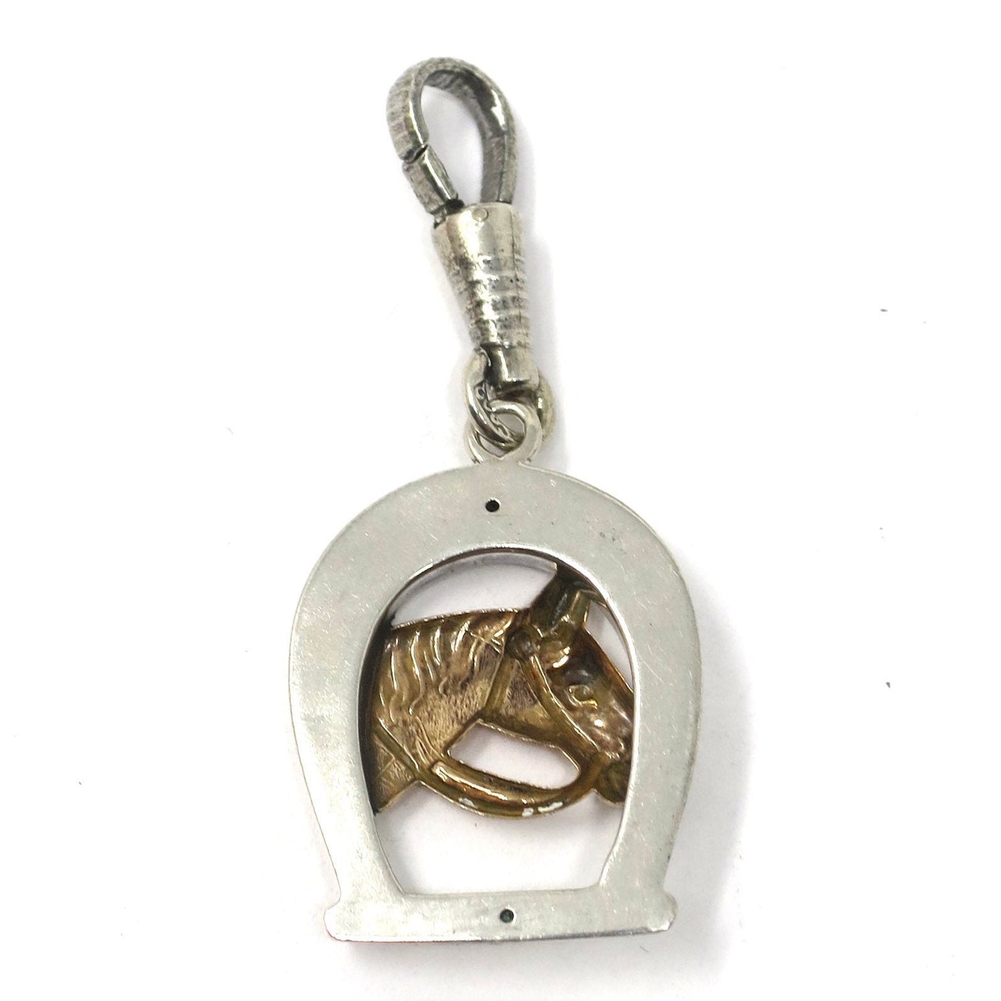 Antique Victorian Silver & Rose Gold Gilt Equestrian Horseshoe Horse Head Charm N7