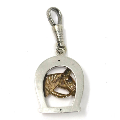 Antique Victorian Silver & Rose Gold Gilt Equestrian Horseshoe Horse Head Charm N7