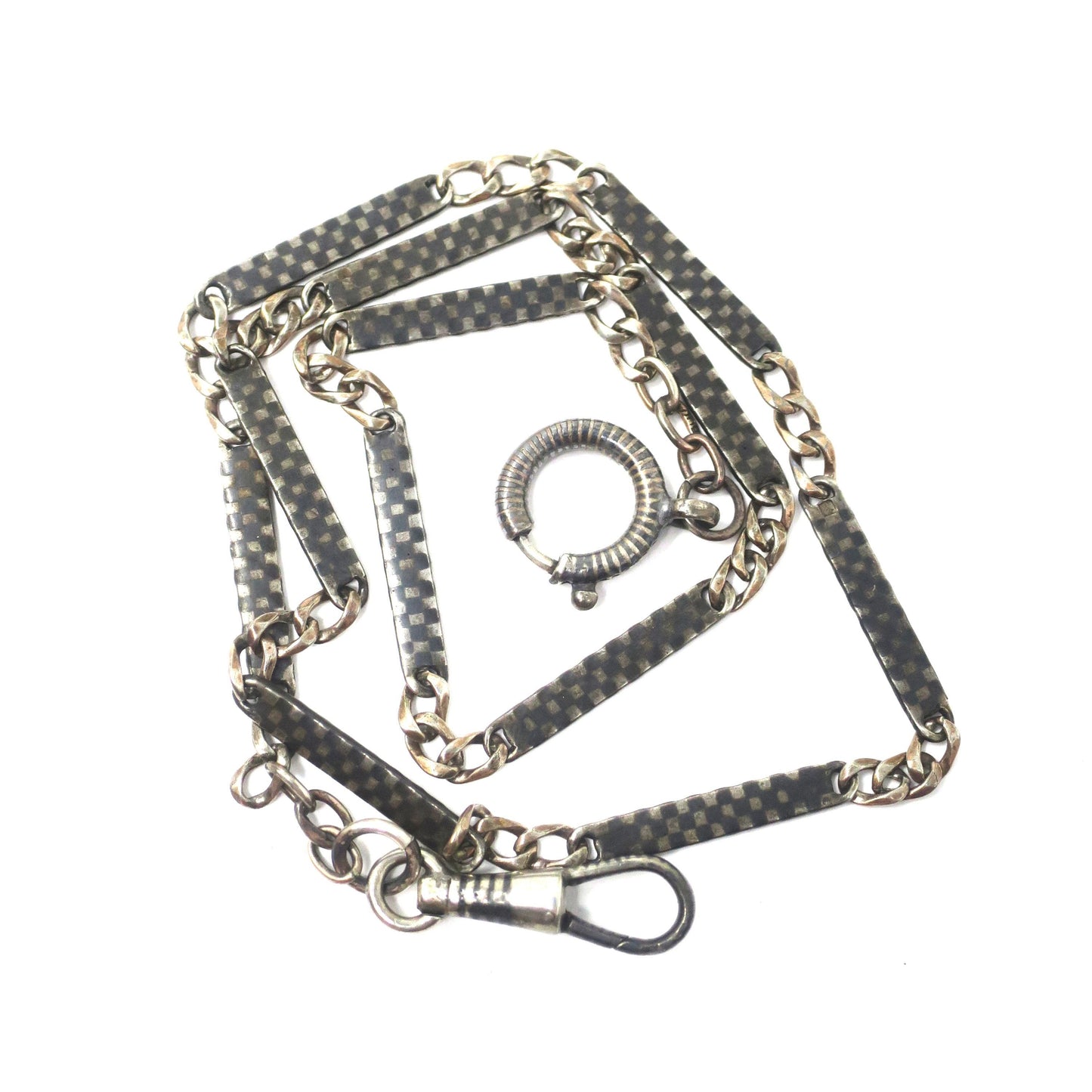 Antique Victorian Niello Silver Bar Link Choker Necklace, Rose Gold Vermeil, 14.75" Chain MB65