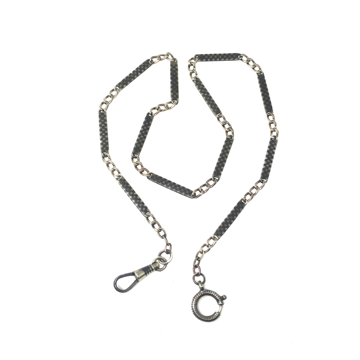 Antique Victorian Niello Silver Bar Link Choker Necklace, Rose Gold Vermeil, 14.75" Chain MB65