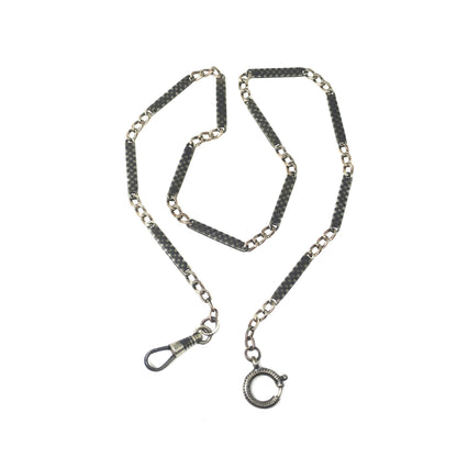 Antique Victorian Niello Silver Bar Link Choker Necklace, Rose Gold Vermeil, 14.75" Chain MB65