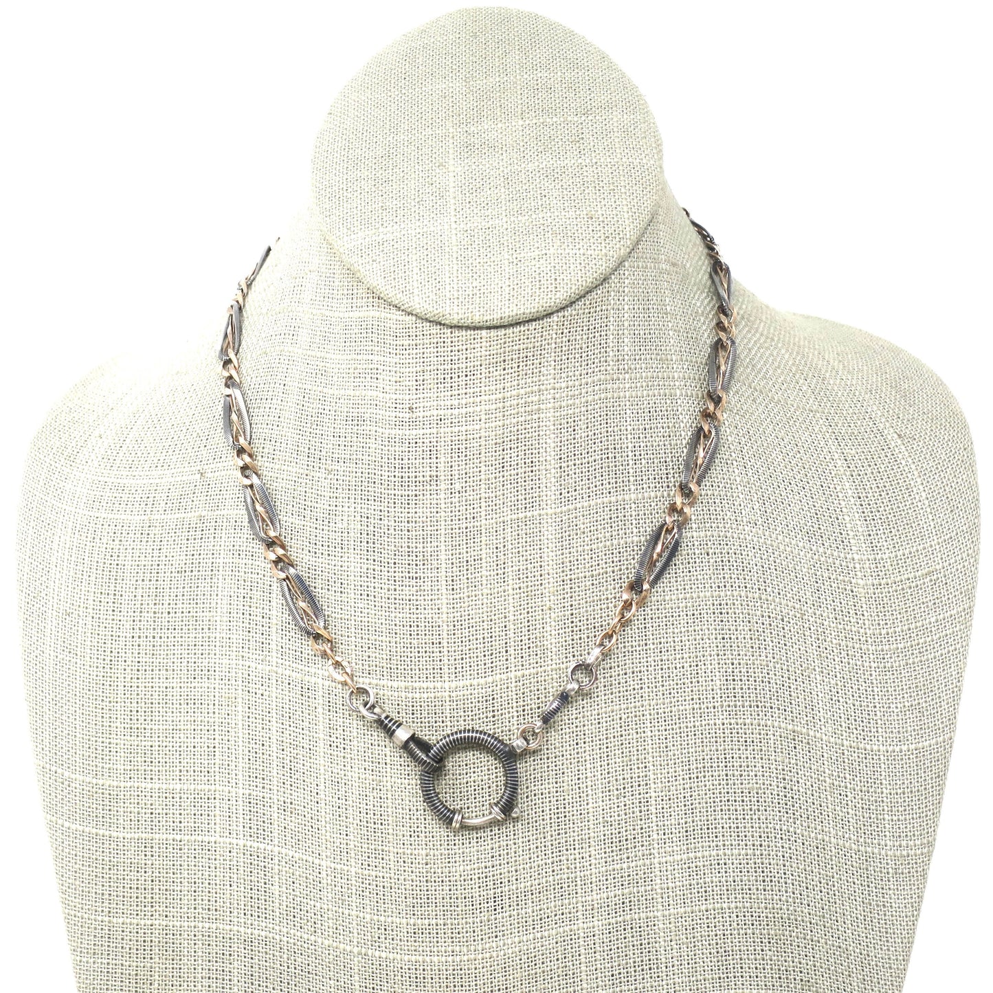 Antique Victorian Niello Rose Gold Vermeil Gilt 800 Silver Watch Chain Necklace, 17" inches MB44