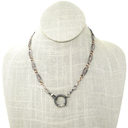Antique Victorian Niello Rose Gold Vermeil Gilt 800 Silver Watch Chain Necklace, 17" inches MB44