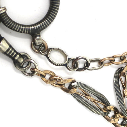 Antique Victorian Niello Rose Gold Vermeil Gilt 800 Silver Watch Chain Necklace, 17" inches MB44