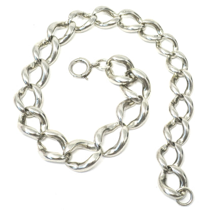 Antique English Victorian Graduated Chunky Sterling Silver Lion Marked Curb Bracelet