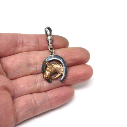 Antique Victorian 800 Niello Silver Equestrian Horseshoe Horse Head Charm N22