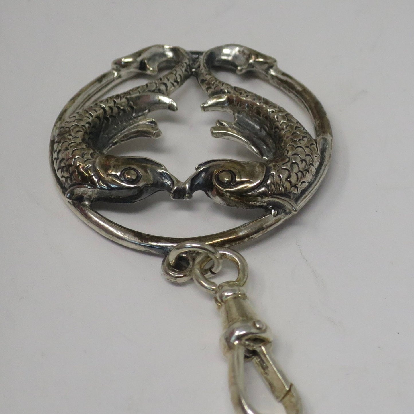 Rare Vintage Large European Sterling Silver Pisces Fish Zodiac Sign Pendant