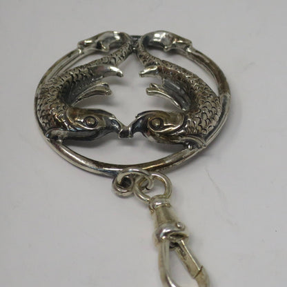 Rare Vintage Large European Sterling Silver Pisces Fish Zodiac Sign Pendant