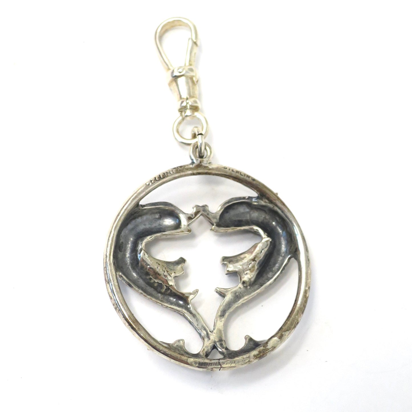 Rare Vintage Large European Sterling Silver Pisces Fish Zodiac Sign Pendant