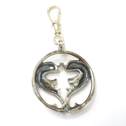 Rare Vintage Large European Sterling Silver Pisces Fish Zodiac Sign Pendant
