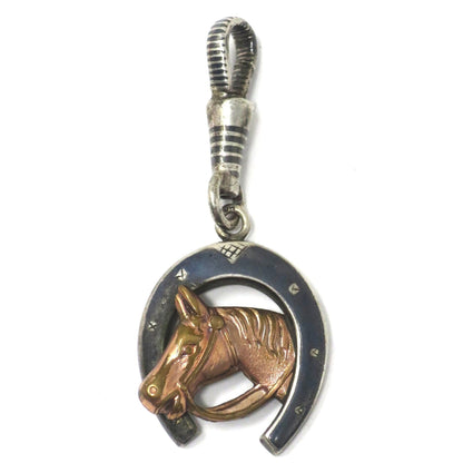 Antique Victorian 800 Niello Silver Equestrian Horseshoe Horse Head Charm N22