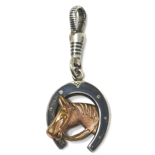 Antique Victorian 800 Niello Silver Equestrian Horseshoe Horse Head Charm N22