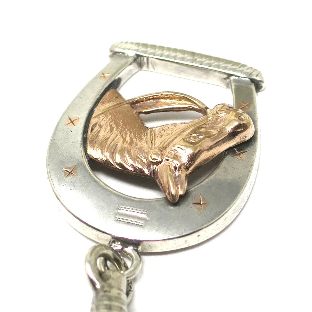 Antique Victorian Silver & Rose Gold Gilt Equestrian Horseshoe Horse Head Charm N7