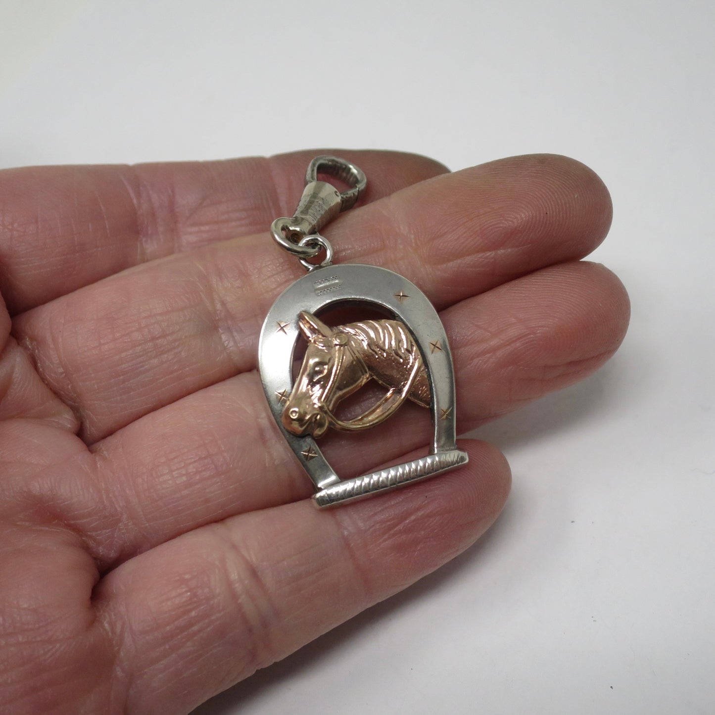 Antique Victorian Silver & Rose Gold Gilt Equestrian Horseshoe Horse Head Charm N7
