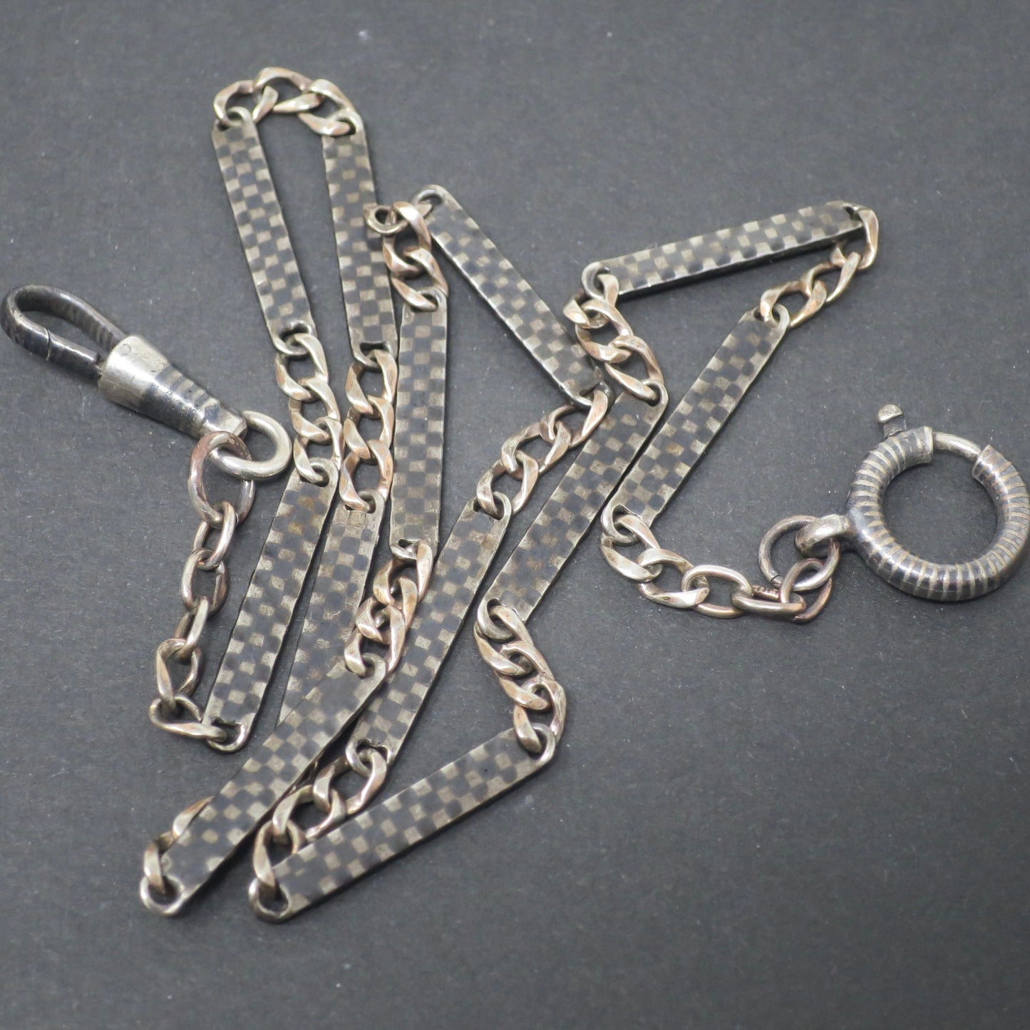 Antique Victorian Niello Silver Bar Link Choker Necklace, Rose Gold Vermeil, 14.75" Chain MB65