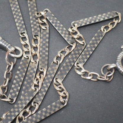Antique Victorian Niello Silver Bar Link Choker Necklace, Rose Gold Vermeil, 14.75" Chain MB65