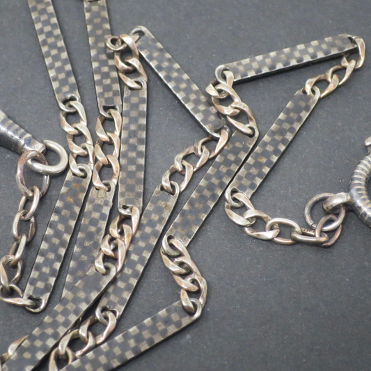 Antique Victorian Niello Silver Bar Link Choker Necklace, Rose Gold Vermeil, 14.75" Chain MB65
