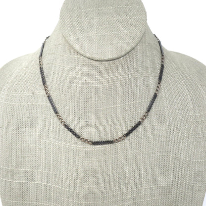 Antique Victorian Niello Silver Bar Link Choker Necklace, Rose Gold Vermeil, 14.75" Chain MB65