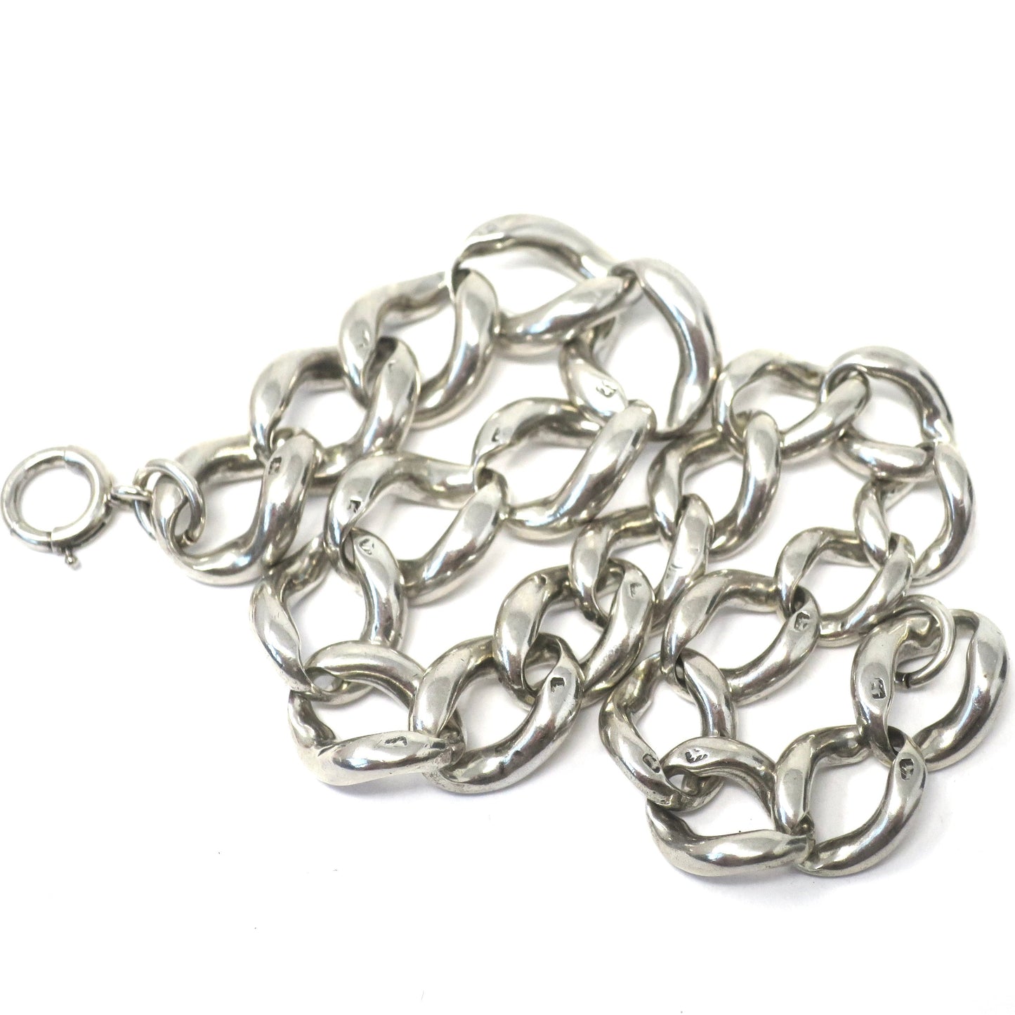 Antique English Victorian Graduated Chunky Sterling Silver Lion Marked Curb Bracelet