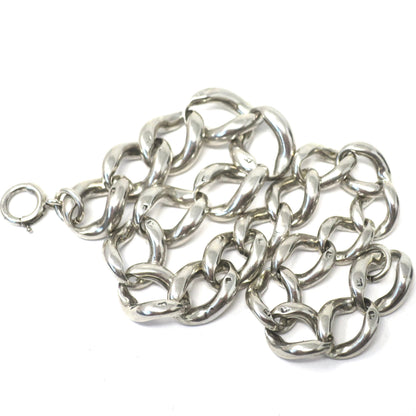 Antique English Victorian Graduated Chunky Sterling Silver Lion Marked Curb Bracelet