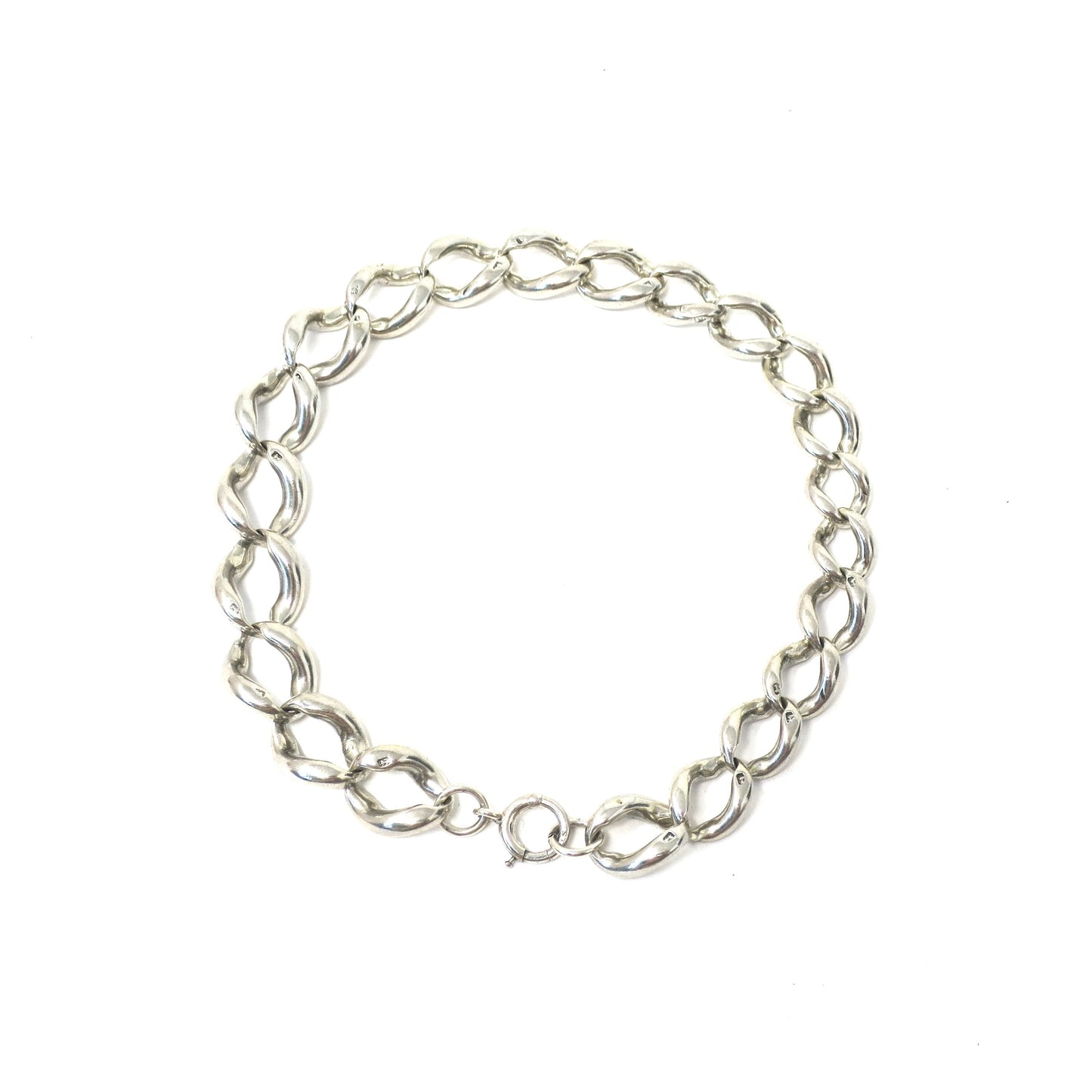 Antique English Victorian Graduated Chunky Sterling Silver Lion Marked Curb Bracelet