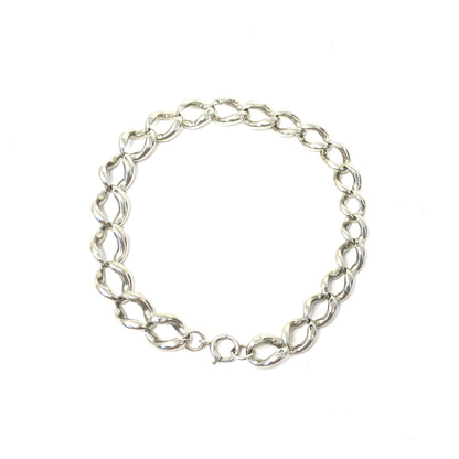 Antique English Victorian Graduated Chunky Sterling Silver Lion Marked Curb Bracelet