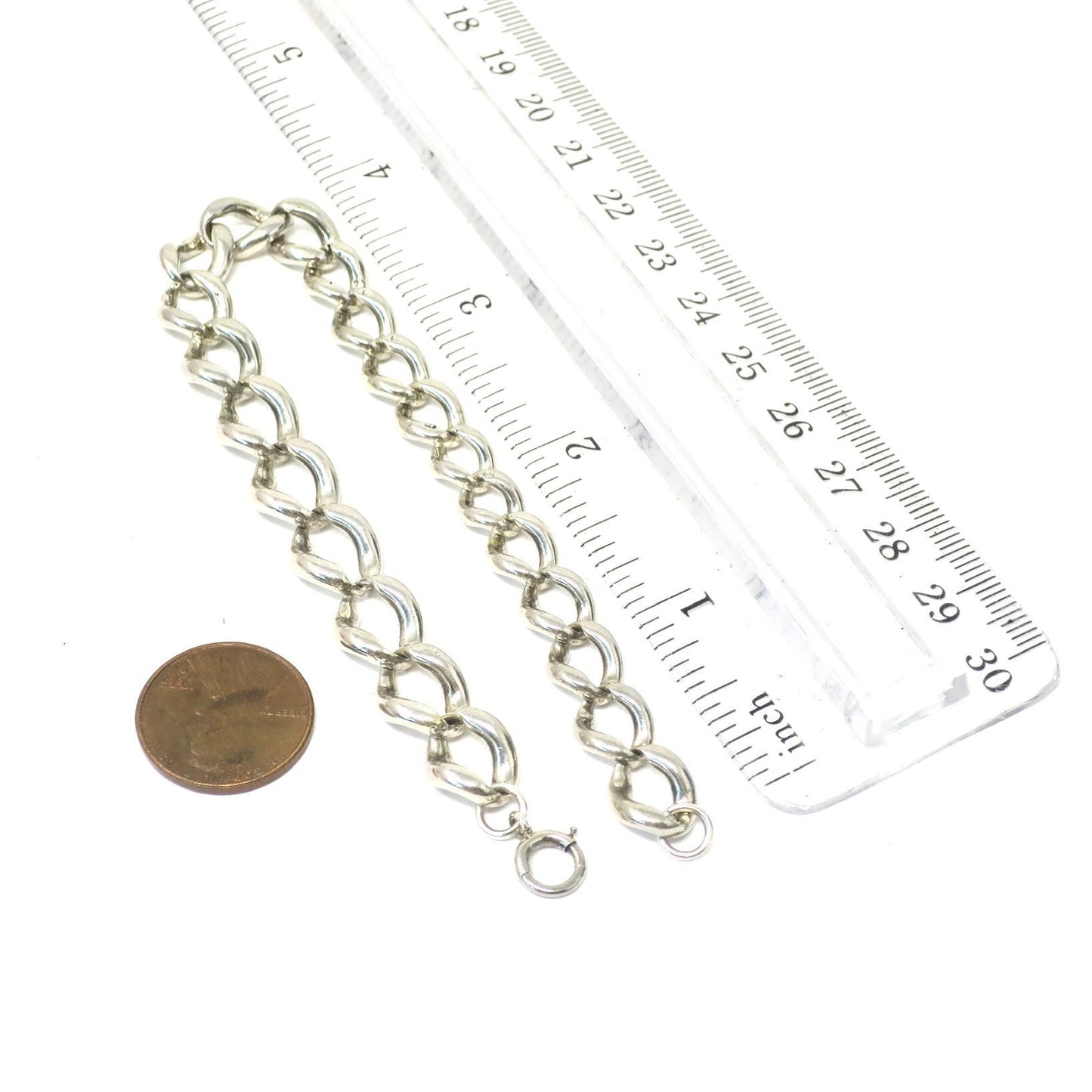 Antique English Victorian Graduated Chunky Sterling Silver Lion Marked Curb Bracelet