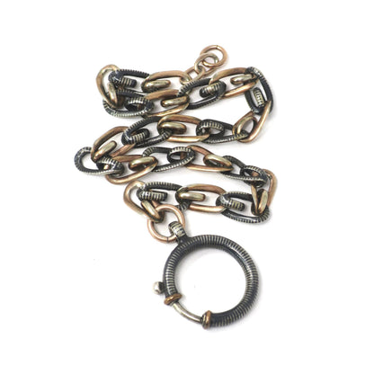 Fancy French Antique Victorian Niello Silver & 10k Rose Gold Vermeil Bracelet MB37