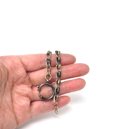 Fancy French Antique Victorian Niello Silver & 10k Rose Gold Vermeil Bracelet MB37