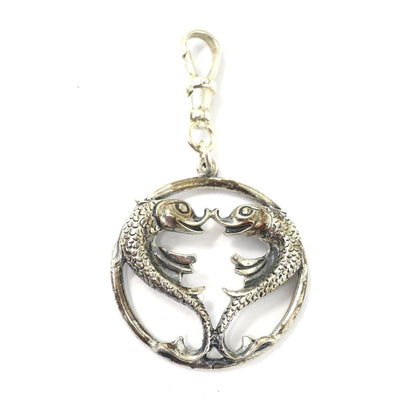 Rare Vintage Large European Sterling Silver Pisces Fish Zodiac Sign Pendant