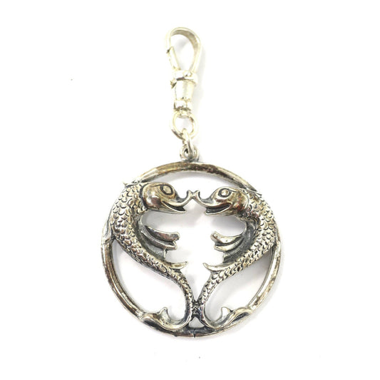 Rare Vintage Large European Sterling Silver Pisces Fish Zodiac Sign Pendant