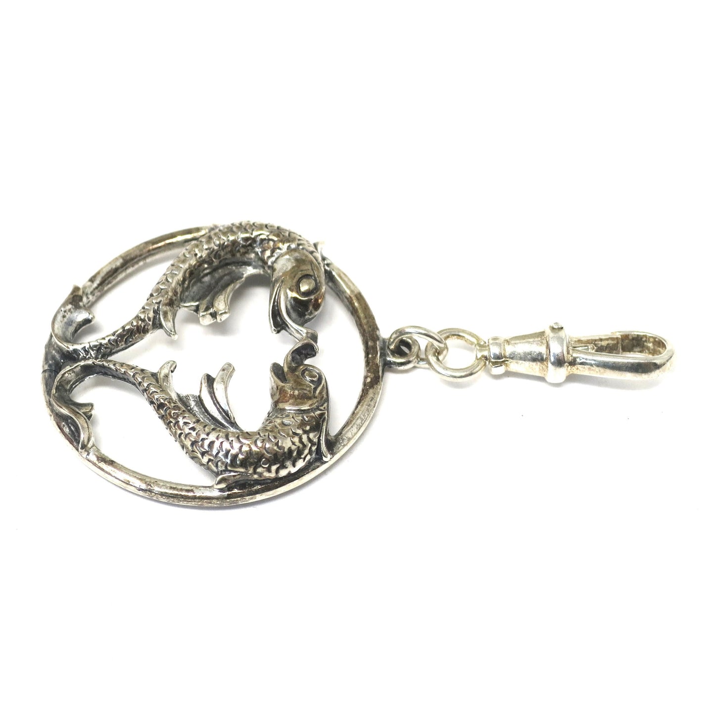 Rare Vintage Large European Sterling Silver Pisces Fish Zodiac Sign Pendant