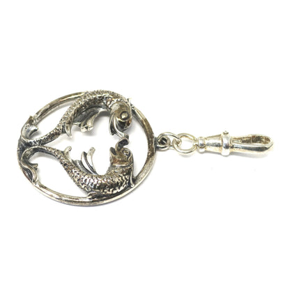 Rare Vintage Large European Sterling Silver Pisces Fish Zodiac Sign Pendant