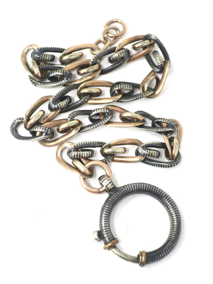 Fancy French Antique Victorian Niello Silver & 10k Rose Gold Vermeil Bracelet MB37