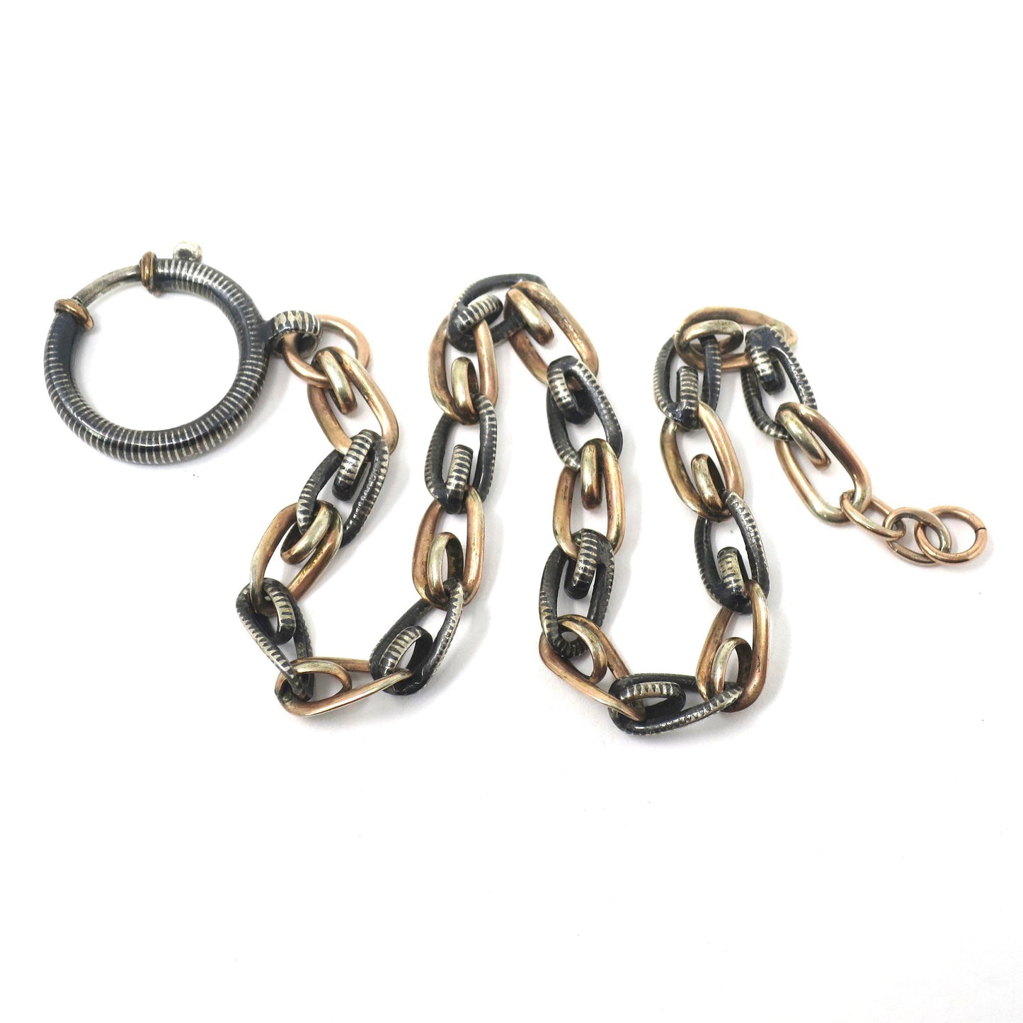 Fancy French Antique Victorian Niello Silver & 10k Rose Gold Vermeil Bracelet MB37