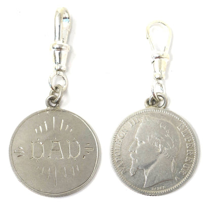 DAD Napoleon Empereur BARRE French 5 Francs Silver Coin 1869, Emperor Napoleon III Pendant