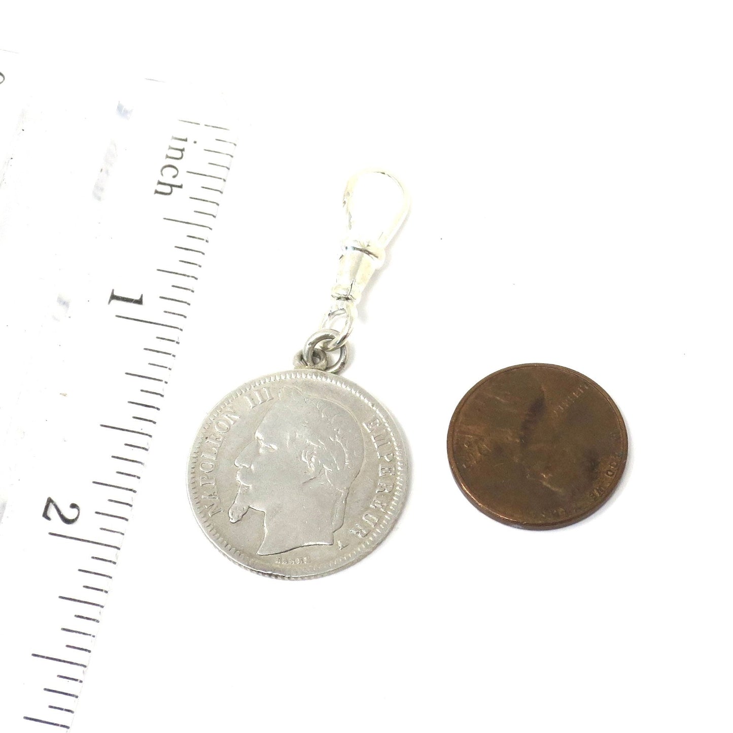DAD Napoleon Empereur BARRE French 5 Francs Silver Coin 1869, Emperor Napoleon III Pendant