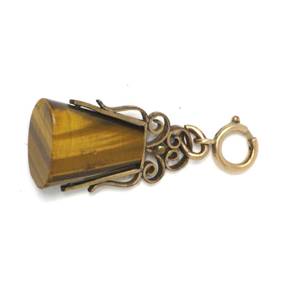 Antique Rose Rolled Gold Tiger's Eye Swivel Fob Pocket Watch Pendant