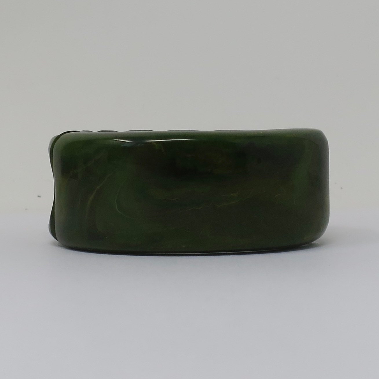 Vintage Heavily Carved Marbled Green Bakelite Clamper, Golden Yellow Veins, Hinged Catalin Bangle