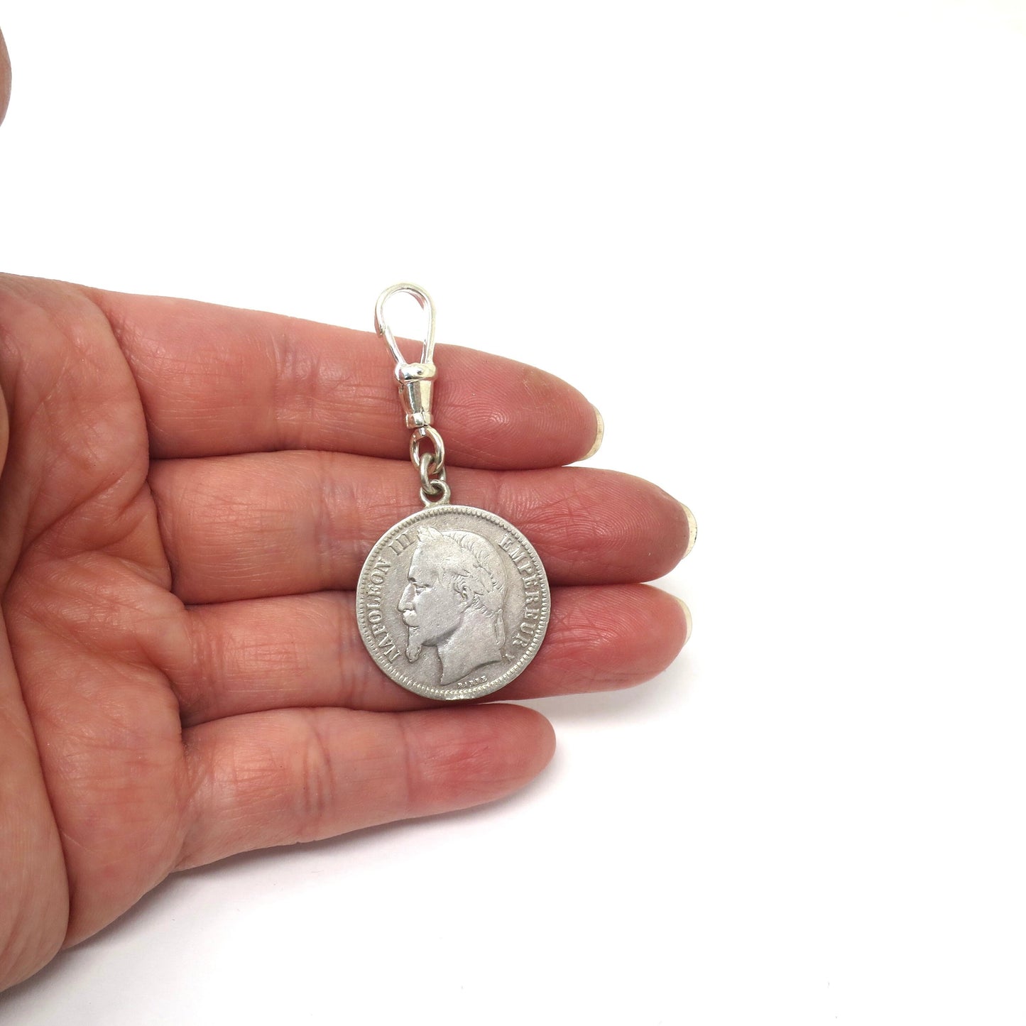 DAD Napoleon Empereur BARRE French 5 Francs Silver Coin 1869, Emperor Napoleon III Pendant